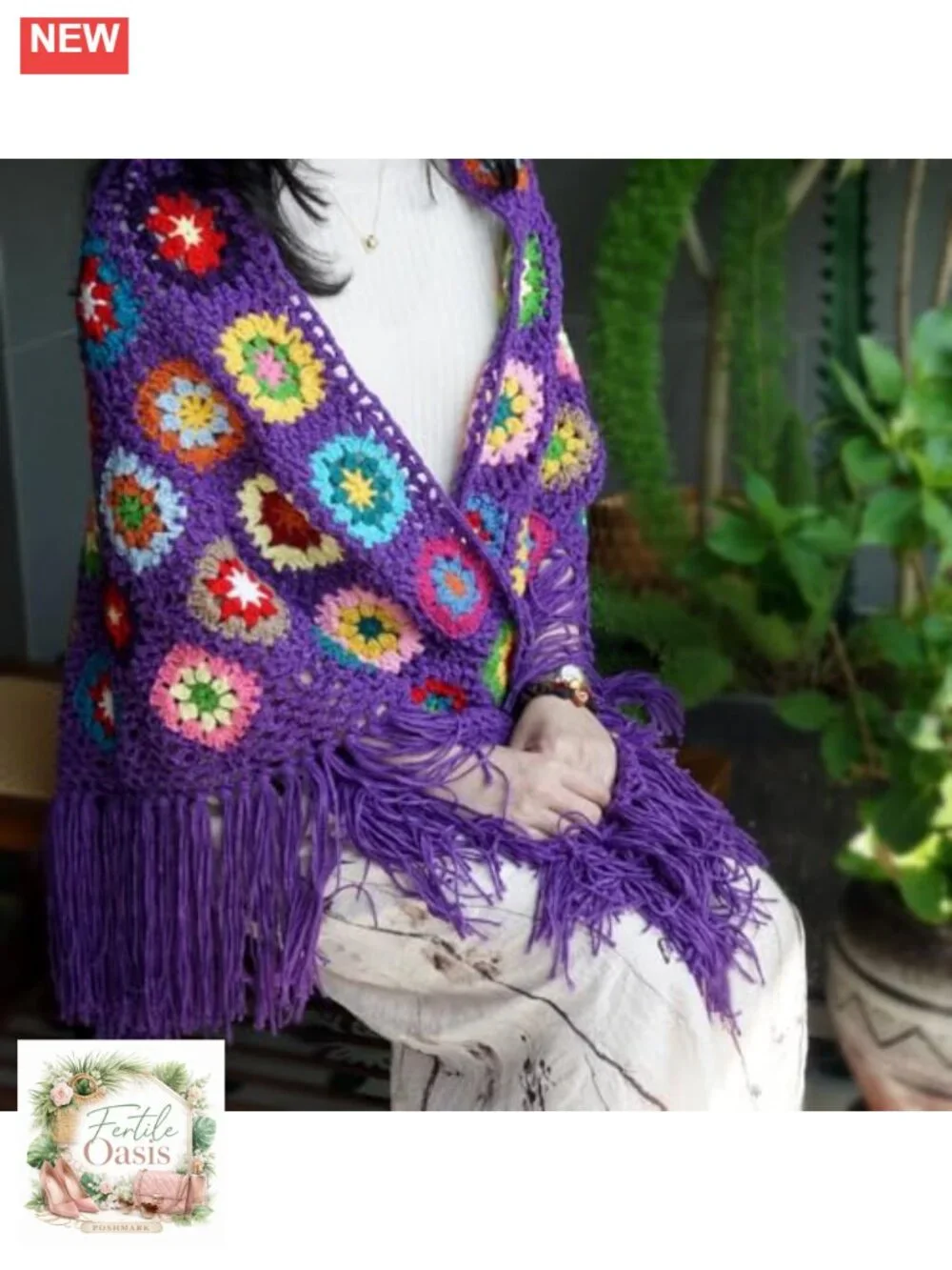Boho Crochet Shawl Wrap Lightweight Handmade Fringe Pashmina Women